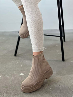 Platform Round Toe Knit Boots