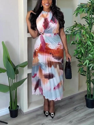 Print Pleated Midi Dress