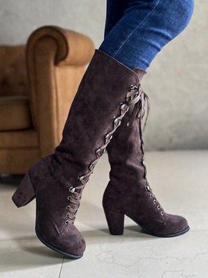 Suede Lace-Up Knee Boot