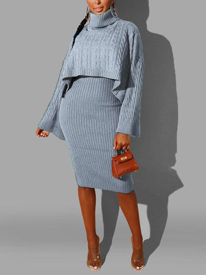 Knitted Turtleneck Sweaters & Tank Dress Set