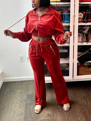 Velvet Crop Tracksuit Set