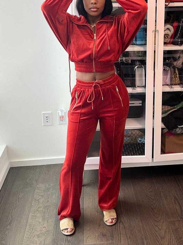 Velvet Crop Tracksuit Set