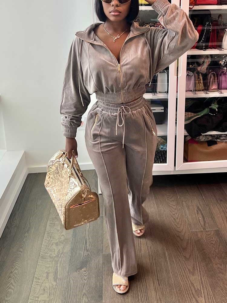 Velvet Crop Tracksuit Set