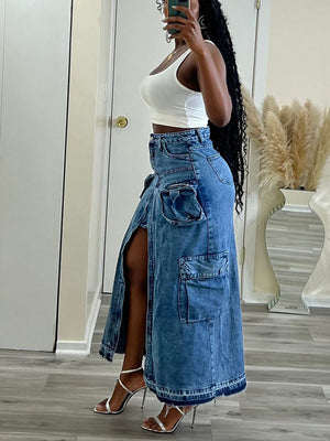 Denim Cargo Skirt