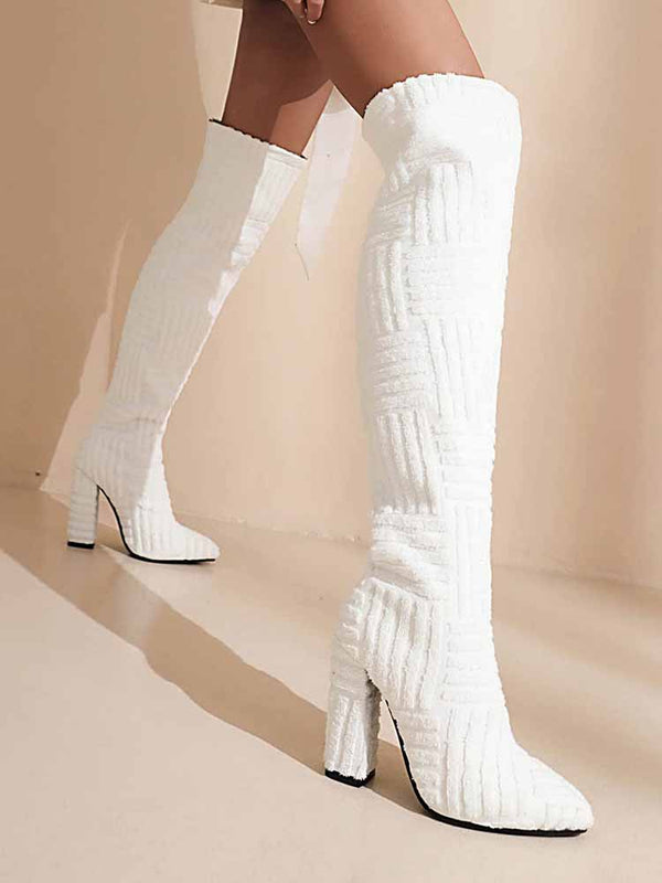 Towel Chunky Heel Over The Knee Boots