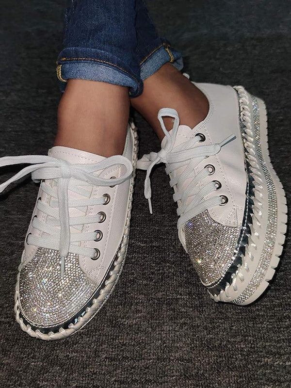 Leather Rhinestone Sneakers