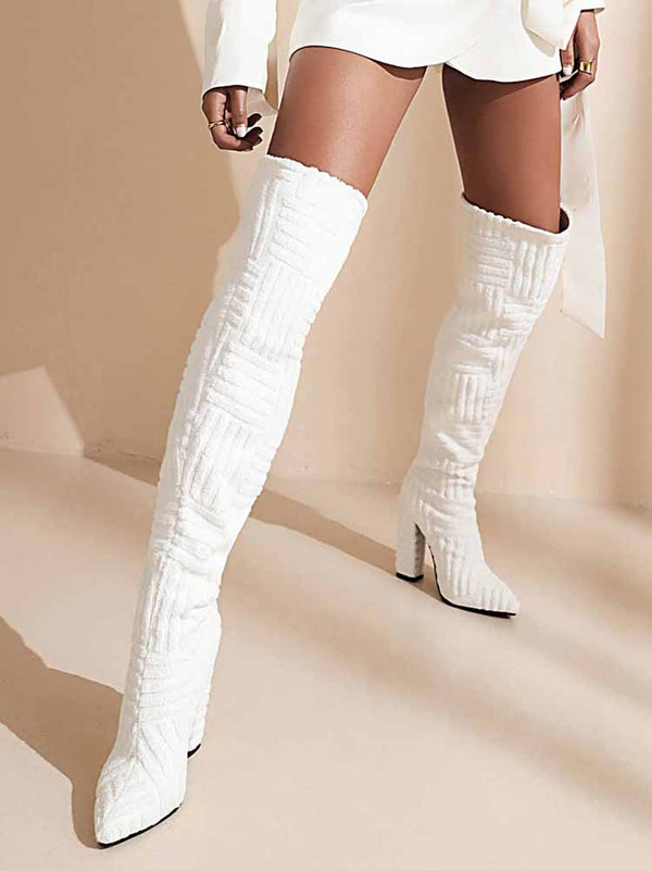 Towel Chunky Heel Over The Knee Boots