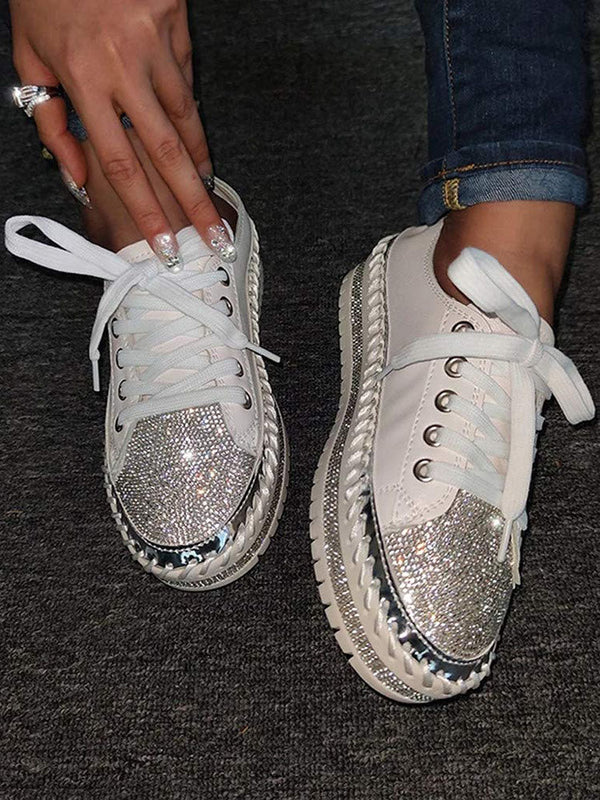 Leather Rhinestone Sneakers