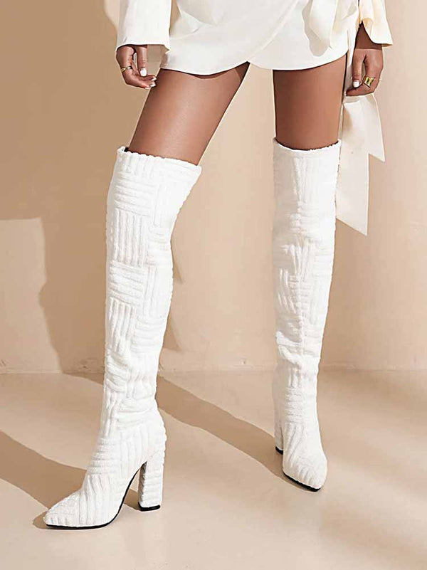 Towel Chunky Heel Over The Knee Boots