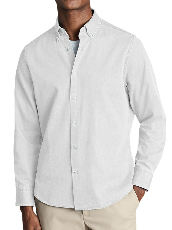 Men's Washed Cotton Basic Long-sleeved Shirt