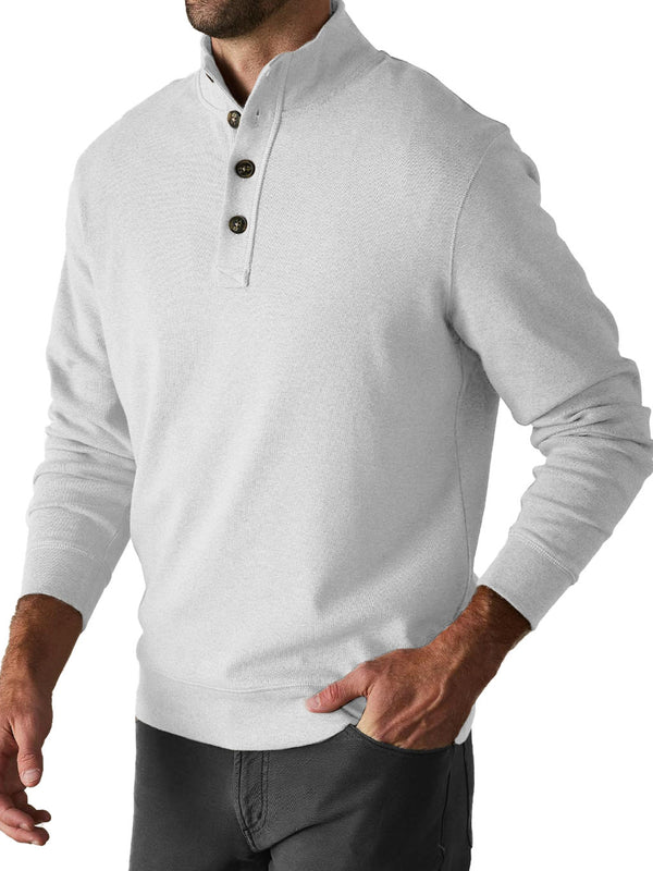 Men's Fashion Casual Button Stand Collar Long Sleeve Polo Shirt