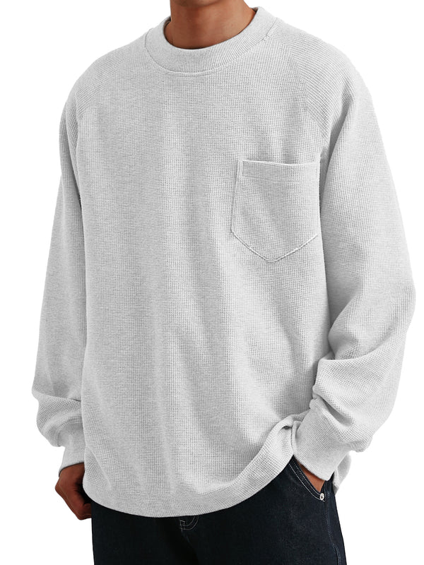 Men's Fashion Casual Waffle Fabric Long-sleeved Pocket T-shirt