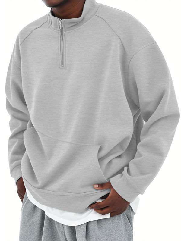 Men's Stand Collar Half Zip Long Sleeve Sweatshirt With Pockets