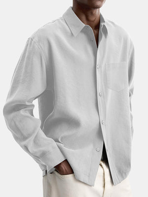 Men's Casual Basic Solid Color Lapel Pocket Long Sleeve Shirt