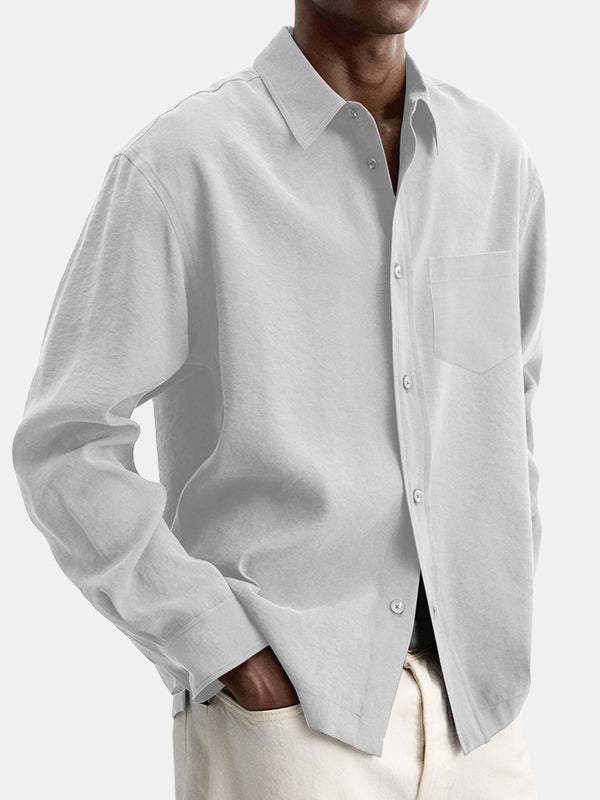 Men's Casual Basic Solid Color Lapel Pocket Long Sleeve Shirt