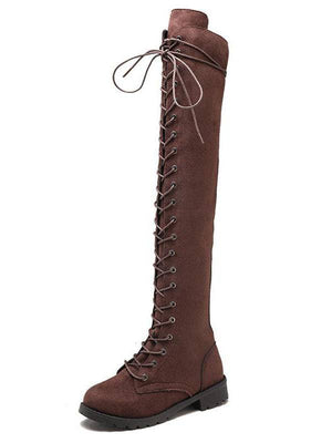 Lace Up Flat Suede Boots