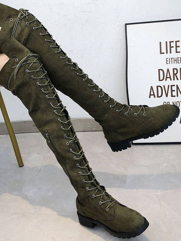 Lace Up Flat Suede Boots