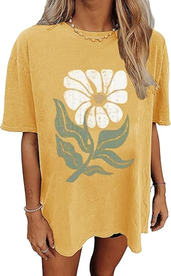 Womens Oversized T-shirt Flower Graphic Tees