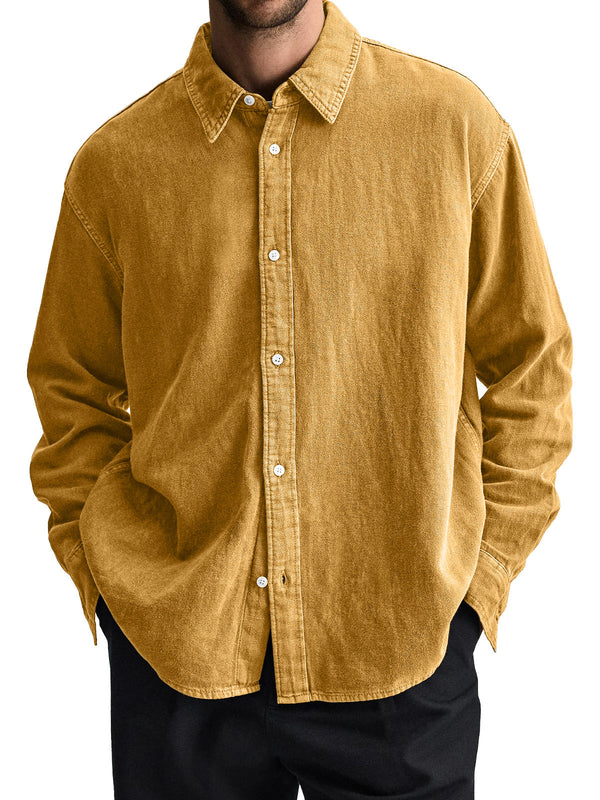 Men's Everyday Casual Lapel Solid Color Comfortable Long Sleeve Shirt