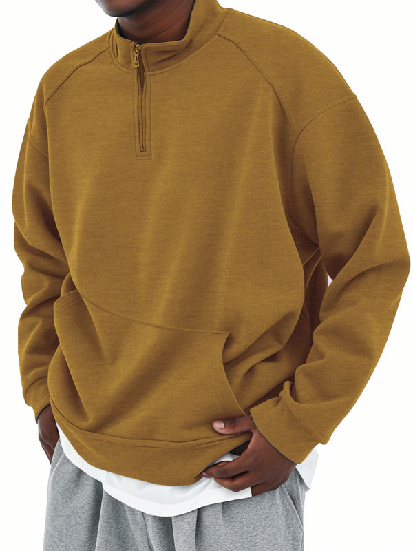 Men's Stand Collar Half Zip Long Sleeve Sweatshirt With Pockets