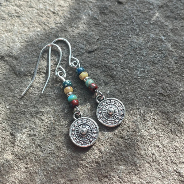 Round Beaded Pendant Earrings