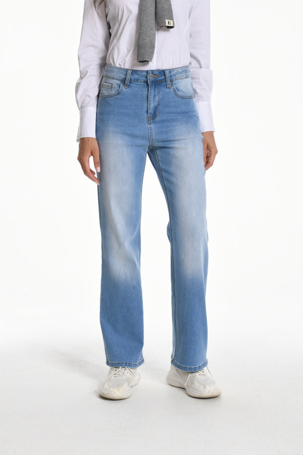 Women's Straight Leg Jeans Mid Waist Loose Stretchy