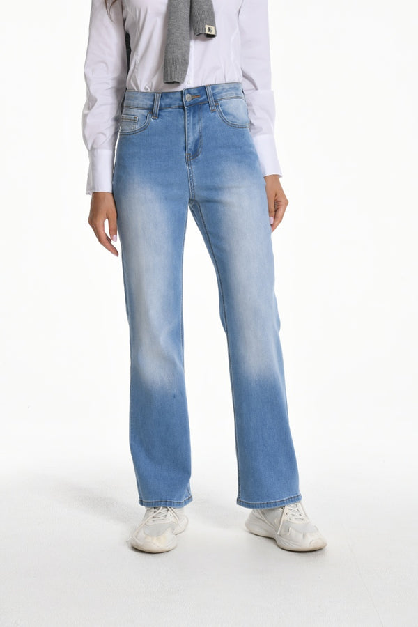 Women's Straight Leg Jeans Mid Waist Loose Stretchy