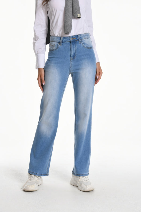 Women's Straight Leg Jeans Mid Waist Loose Stretchy