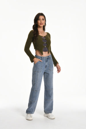 Womens Straight Leg  Cargo Jeans