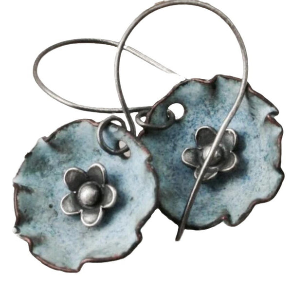 Retro Blue Floral Earrings