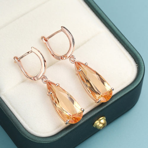 Champagne colored large water drop earrings