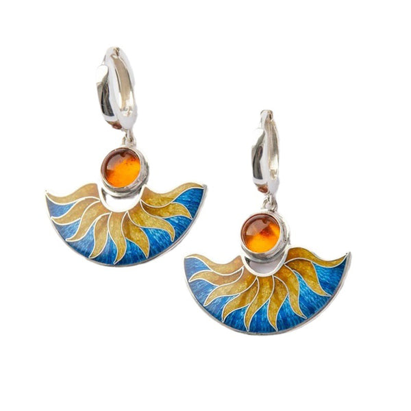 Fan-shaped Enamel Earrings