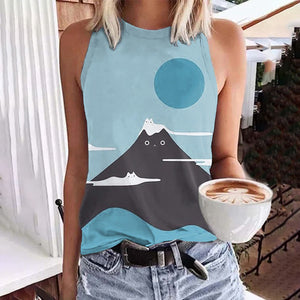 Japanese Cat Art Print Sleeveless Casual Tank Top