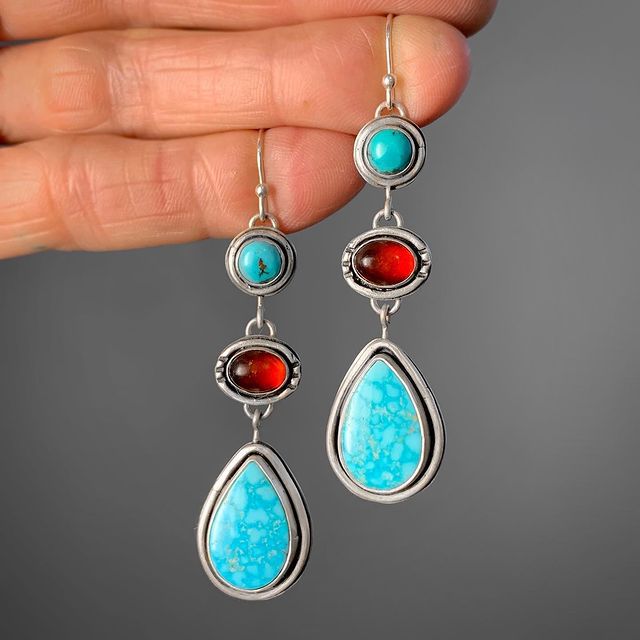 Vintage Turquoise Garnet Earrings