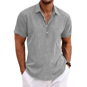 MEN'S LAPEL SHORT SLEEVE COTTON LINEN SHIRT