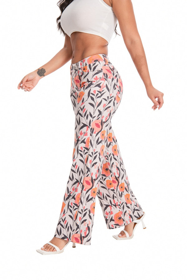 ONESO Women BBL Jeans Floral Print Mid-Low Rise Relaxed Straight Leg High Stretchy Pants