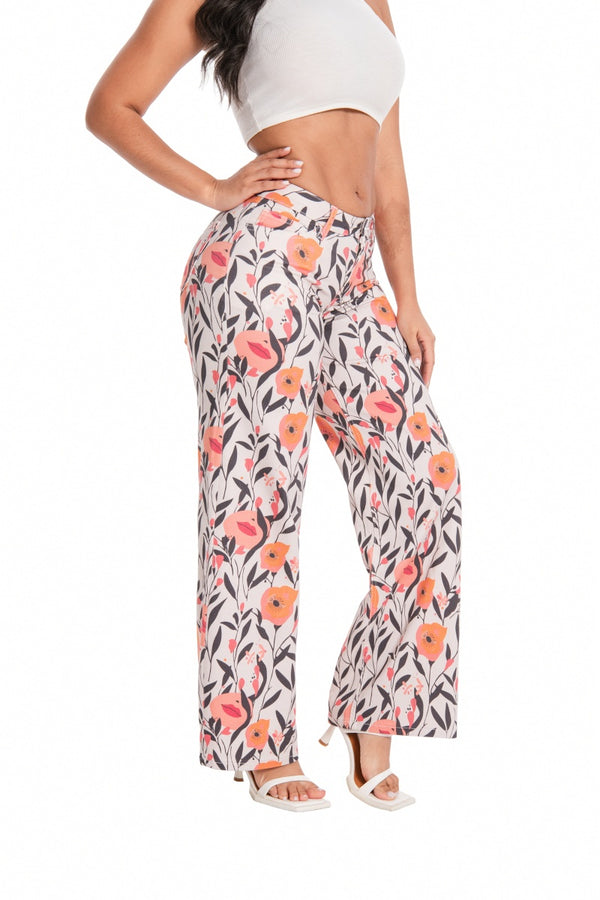 ONESO Women BBL Jeans Floral Print Mid-Low Rise Relaxed Straight Leg High Stretchy Pants