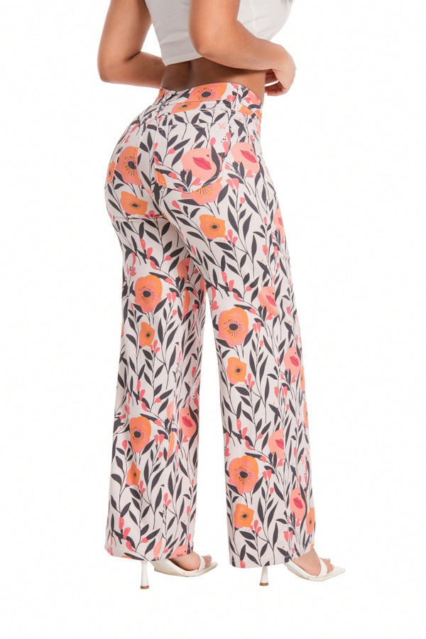 ONESO Women BBL Jeans Floral Print Mid-Low Rise Relaxed Straight Leg High Stretchy Pants