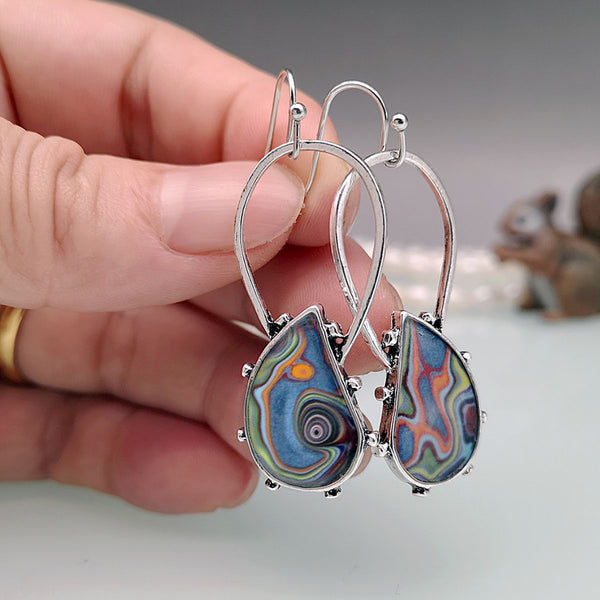 Boho Vintage Spiral Marble Pattern Colorful Stone Drop Earrings
