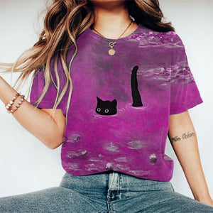 Women's Oil Painting Cat Print T-shirt