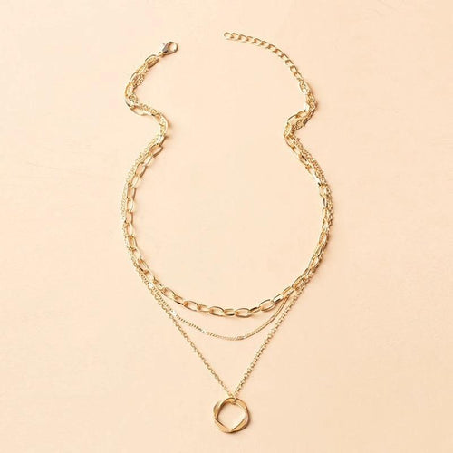 Golden and Silvery Circle Pendant Necklace, Wave Stripes, High-Quality Shine Under the Light, Composed of Multiple Shapes, Mother's Day Special Recommendation.