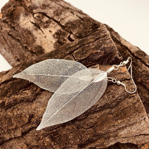 Long Hollow Leaf Earrings