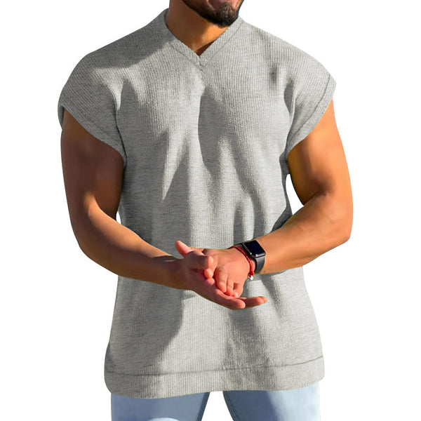 Men's Summer V-Neck Solid Color Men's Sleeveless Casual Loose Short Sleeve