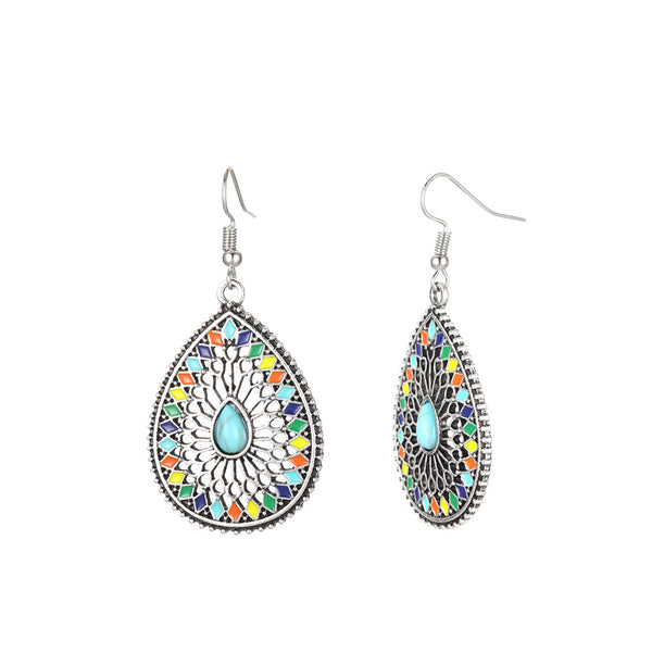 Shaped Carved Hollow Colorful Oil Drop Earrings