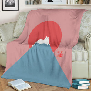 White Cat Snow On Mount Fuji Japanese Art Print Blanket