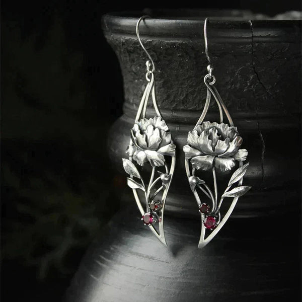 Boho Floral Earrings with Crystals in Sterling Silver