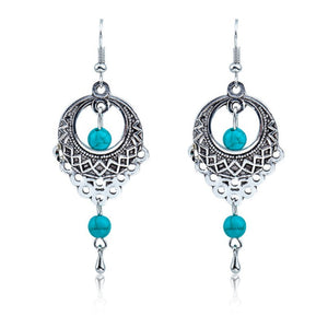 Retro Ethnic Hollow Flower Water Drop Tassel Earrings