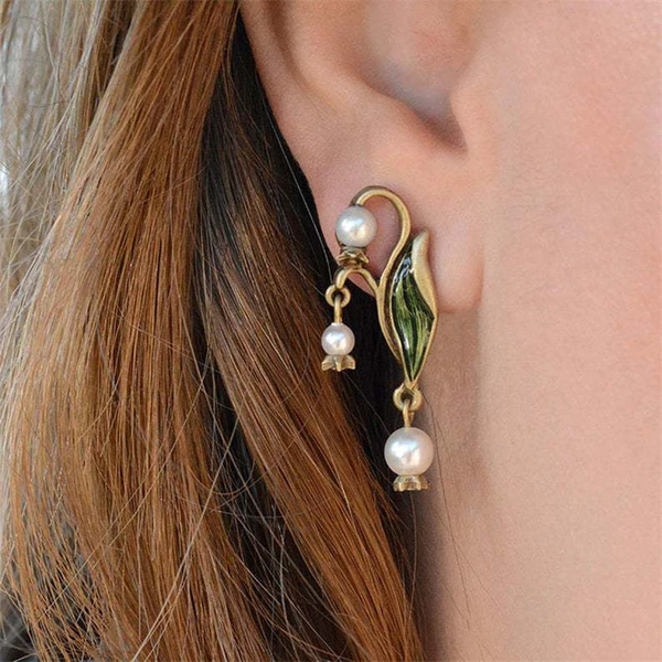 Boho Earrings with Enamel and Pearls