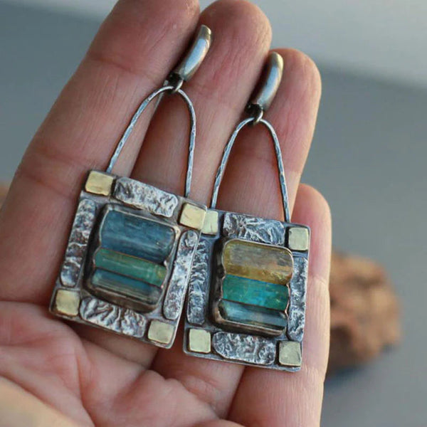 Blue Green Crystal Earrings