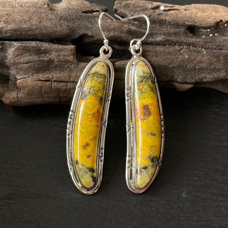 Yellow long strip earrings